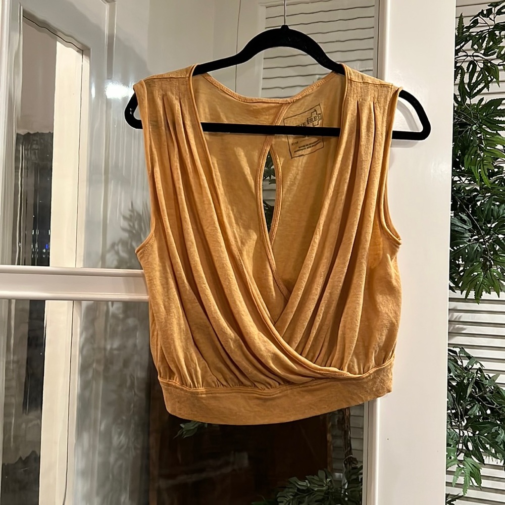 Free people Gold Mustard Yellow Crossover  Sleeveless Blouse Tank Top